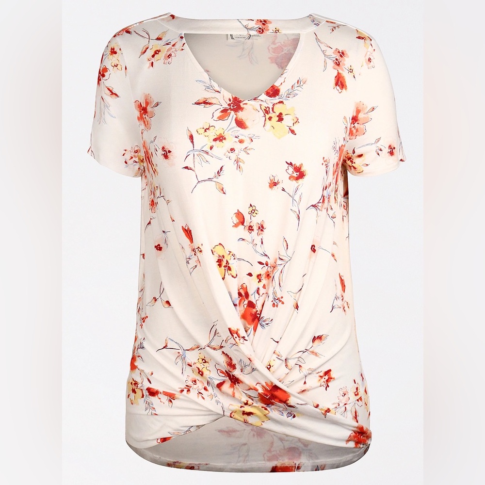 Maurices Medium Floral Wrap Short Sleeve T-Shirt Blouse M